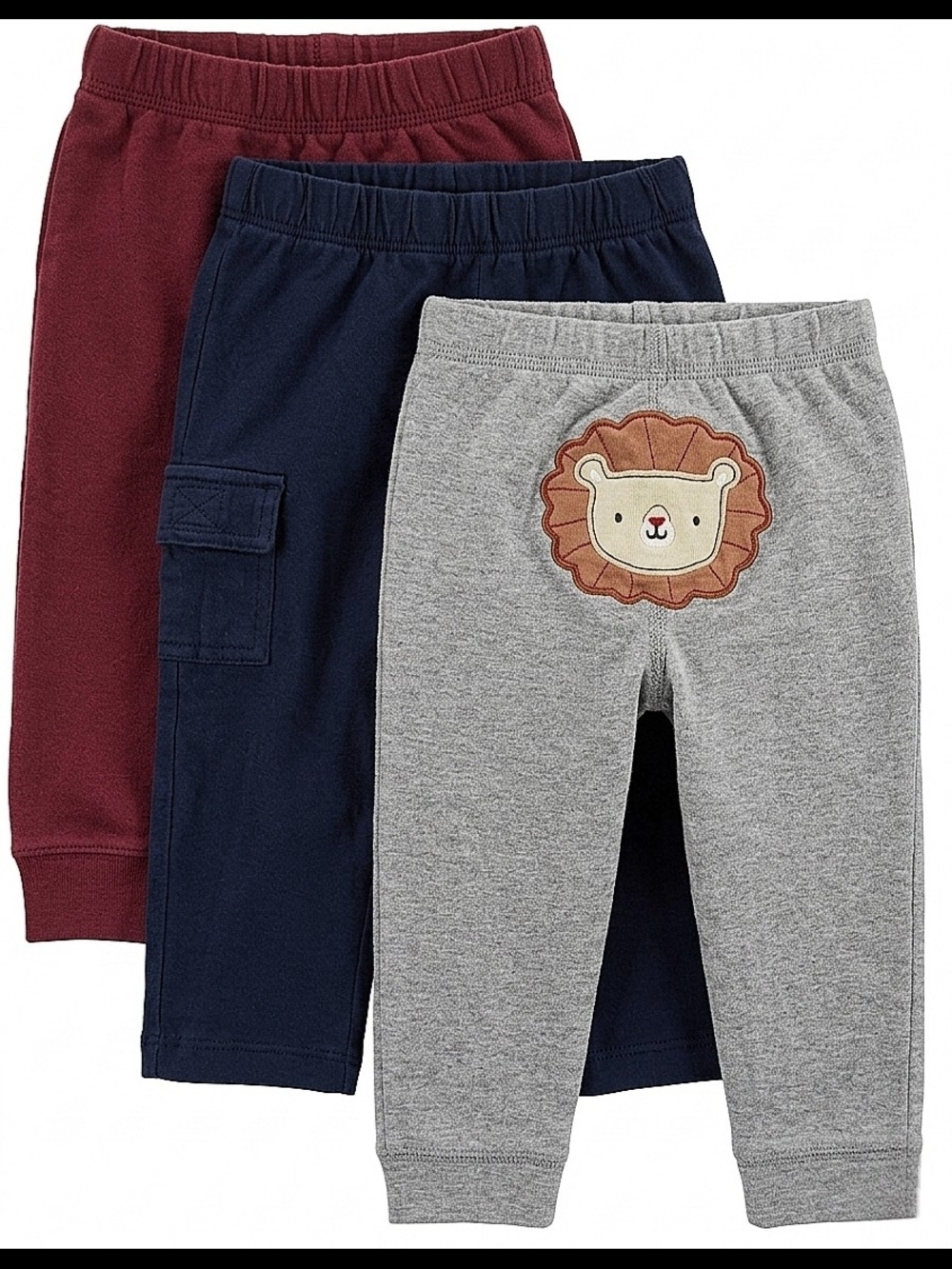 3-Pack 18Months Kids Jogger Pants - Gray, Navy & Burgundy